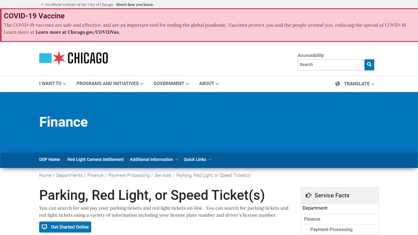 City of Chicago :: Parking, Red Light, or Speed Ticket(s)